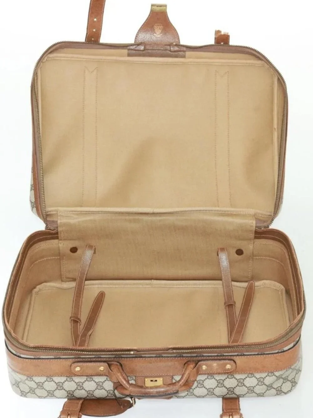GUCCI GG Supreme Boston Bag PVC Beige Auth mr177